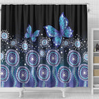 Dreamy Butterfly Collar Australia Purple Teal Hopeful Sky Shower Curtain Indigenous Aboriginal Art