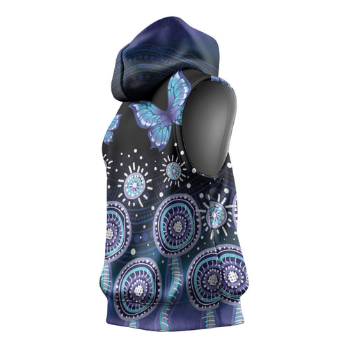 Dreamy Butterfly Collar Australia Purple Teal Hopeful Sky Sleeveless Hoodie Indigenous Aboriginal Art