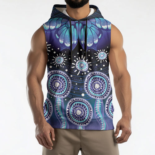 Dreamy Butterfly Collar Australia Purple Teal Hopeful Sky Sleeveless Hoodie Indigenous Aboriginal Art