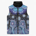 Dreamy Butterfly Collar Australia Purple Teal Hopeful Sky Sleeveless Puffer Jacket Indigenous Aboriginal Art
