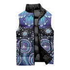 Dreamy Butterfly Collar Australia Purple Teal Hopeful Sky Sleeveless Puffer Jacket Indigenous Aboriginal Art