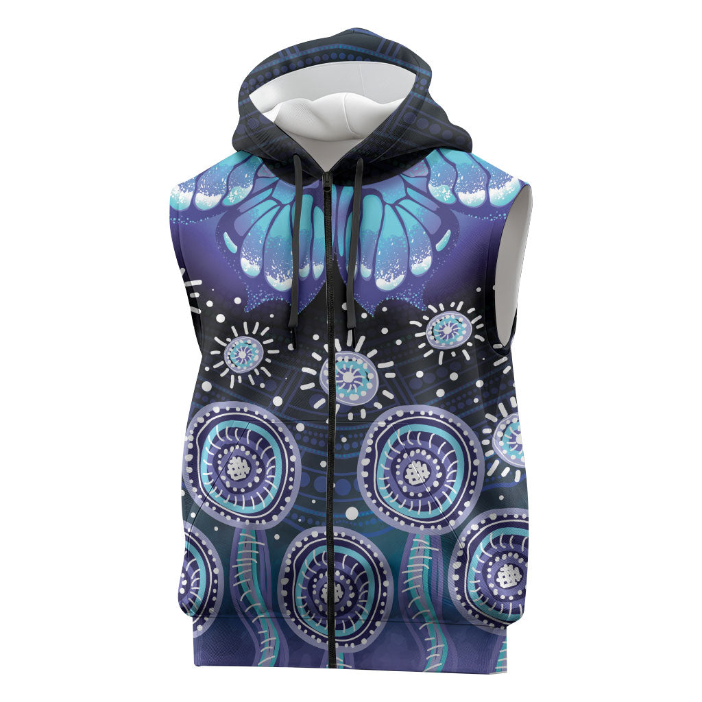 Dreamy Butterfly Collar Australia Purple Teal Hopeful Sky Sleeveless Zip Hoodie Indigenous Aboriginal Art