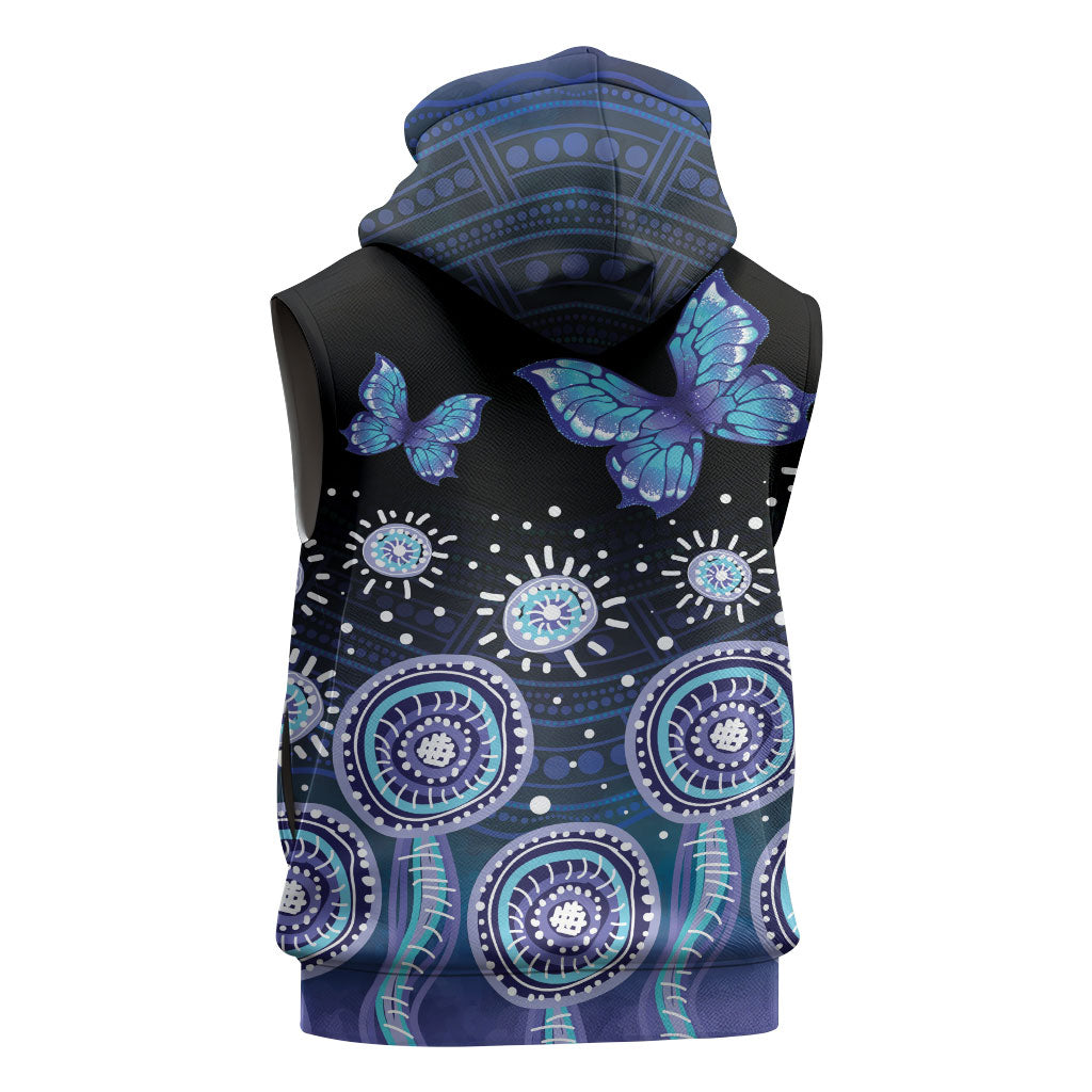 Dreamy Butterfly Collar Australia Purple Teal Hopeful Sky Sleeveless Zip Hoodie Indigenous Aboriginal Art