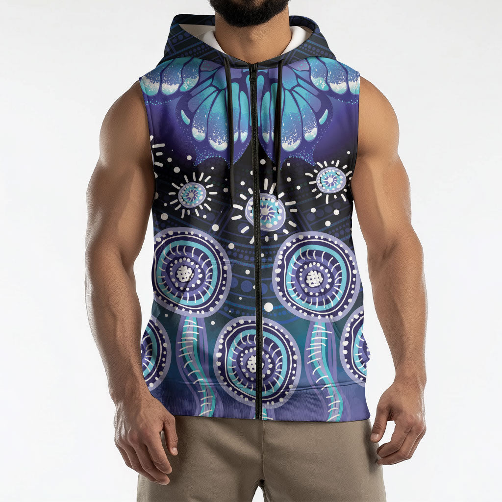 Dreamy Butterfly Collar Australia Purple Teal Hopeful Sky Sleeveless Zip Hoodie Indigenous Aboriginal Art