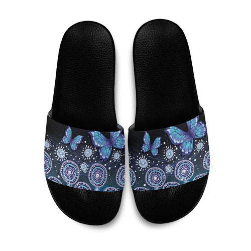 Dreamy Butterfly Collar Australia Purple Teal Hopeful Sky Slide Sandals Indigenous Aboriginal Art