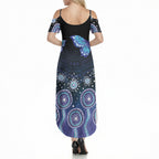 Dreamy Butterfly Collar Australia Purple Teal Hopeful Sky Summer Maxi Dress Indigenous Aboriginal Art