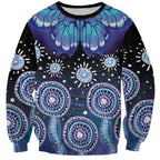 Dreamy Butterfly Collar Australia Purple Teal Hopeful Sky Sweatshirt Indigenous Aboriginal Art
