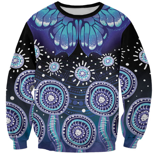 Dreamy Butterfly Collar Australia Purple Teal Hopeful Sky Sweatshirt Indigenous Aboriginal Art