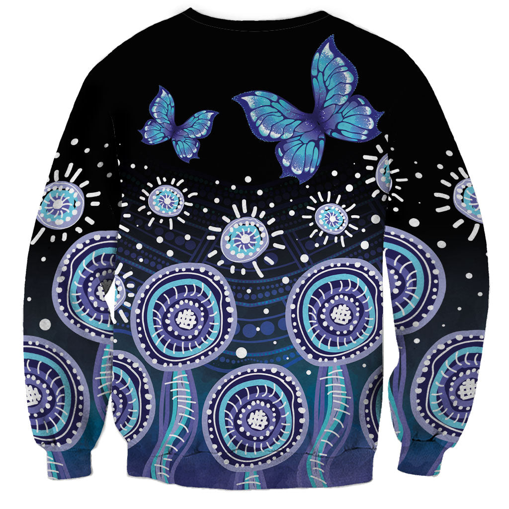 Dreamy Butterfly Collar Australia Purple Teal Hopeful Sky Sweatshirt Indigenous Aboriginal Art