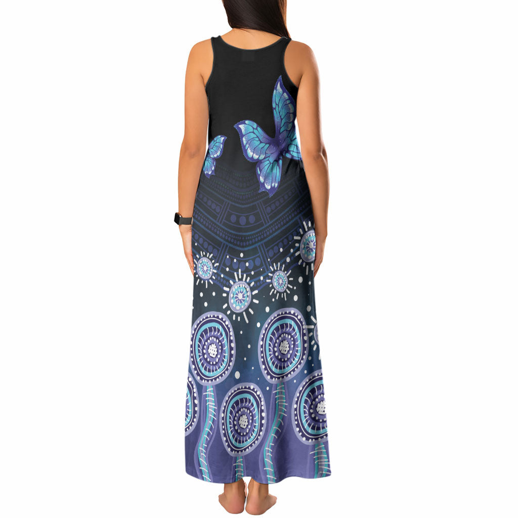 Dreamy Butterfly Collar Australia Purple Teal Hopeful Sky Tank Maxi Dress Indigenous Aboriginal Art