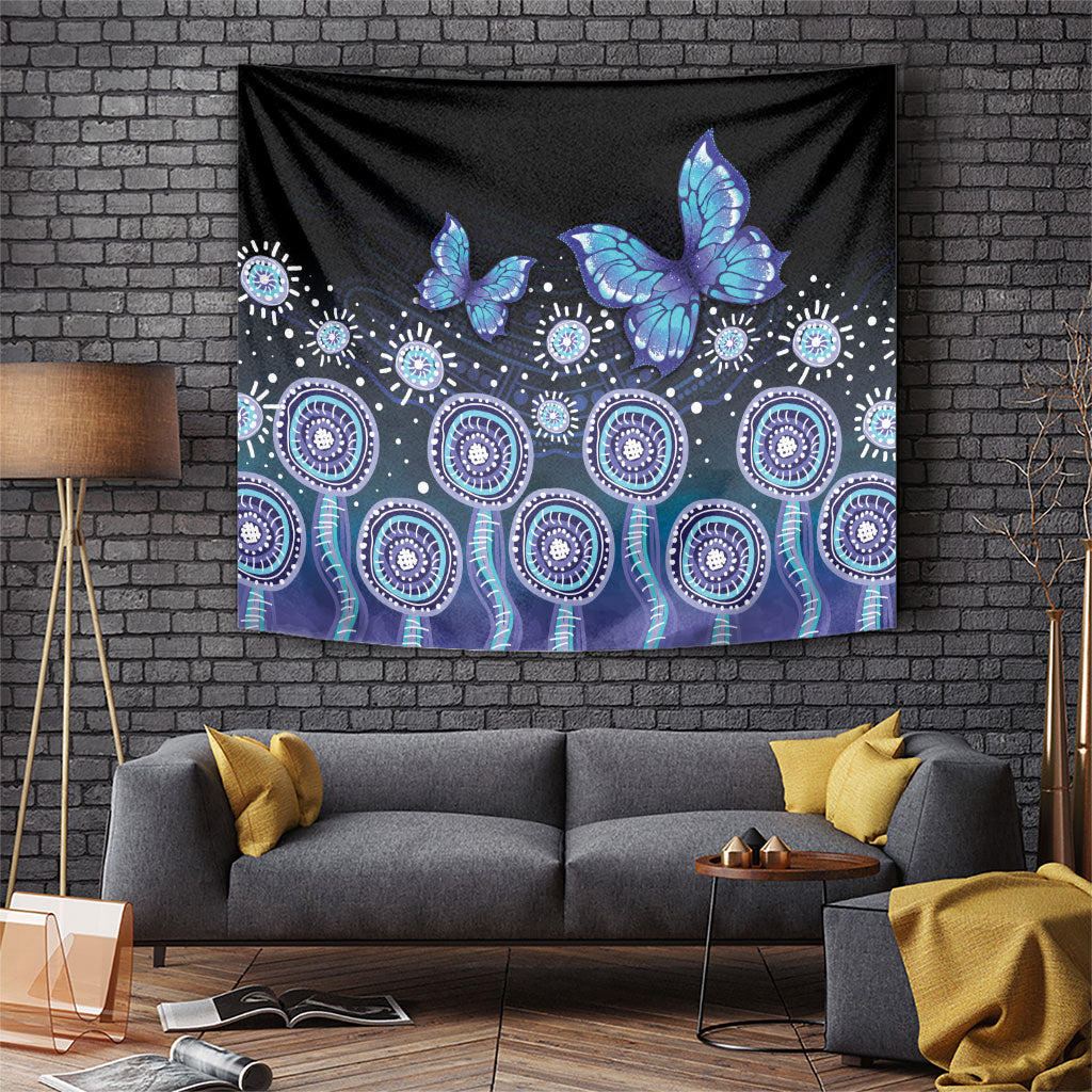 Dreamy Butterfly Collar Australia Purple Teal Hopeful Sky Tapestry Indigenous Aboriginal Art