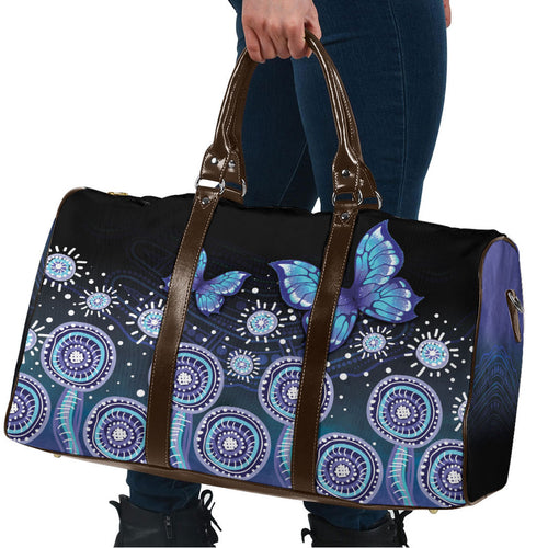 Dreamy Butterfly Collar Australia Purple Teal Hopeful Sky Travel Bag Indigenous Aboriginal Art