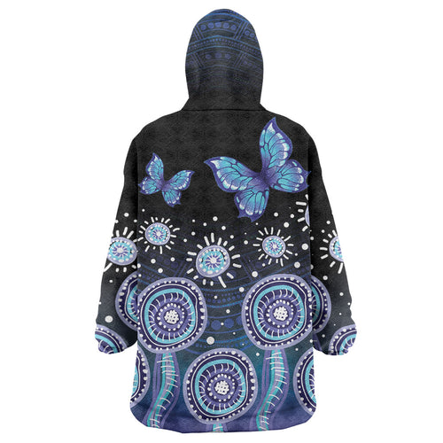 Dreamy Butterfly Collar Australia Purple Teal Hopeful Sky Wearable Blanket Hoodie Indigenous Aboriginal Art