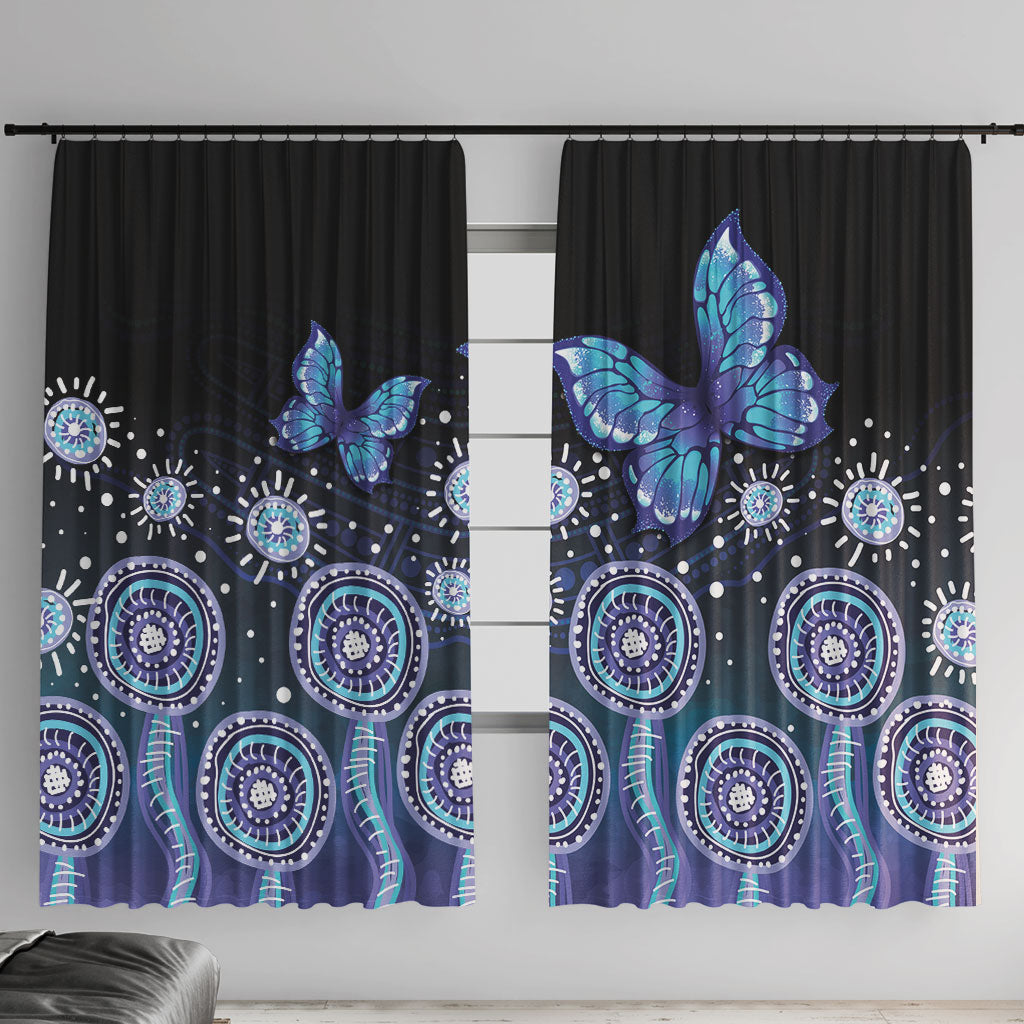 Dreamy Butterfly Collar Australia Purple Teal Hopeful Sky Window Curtain Indigenous Aboriginal Art