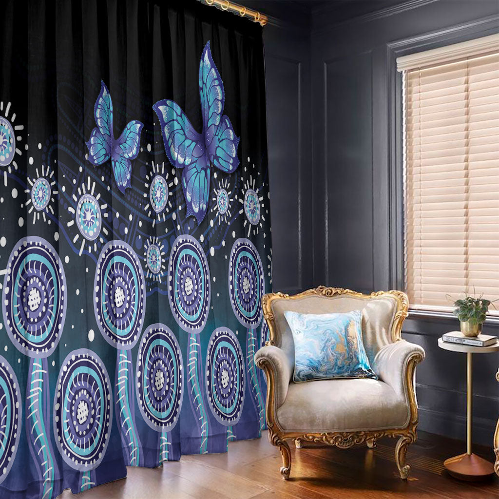 Dreamy Butterfly Collar Australia Purple Teal Hopeful Sky Window Curtain Indigenous Aboriginal Art