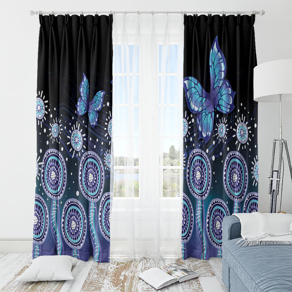 Dreamy Butterfly Collar Australia Purple Teal Hopeful Sky Window Curtain Indigenous Aboriginal Art