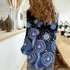 Dreamy Butterfly Collar Australia Purple Teal Hopeful Sky Women Casual Shirt Indigenous Aboriginal Art