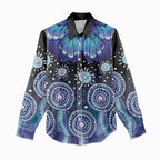 Dreamy Butterfly Collar Australia Purple Teal Hopeful Sky Women Casual Shirt Indigenous Aboriginal Art
