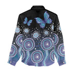 Dreamy Butterfly Collar Australia Purple Teal Hopeful Sky Women Casual Shirt Indigenous Aboriginal Art