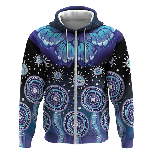 Dreamy Butterfly Collar Australia Purple Teal Hopeful Sky Zip Hoodie Indigenous Aboriginal Art