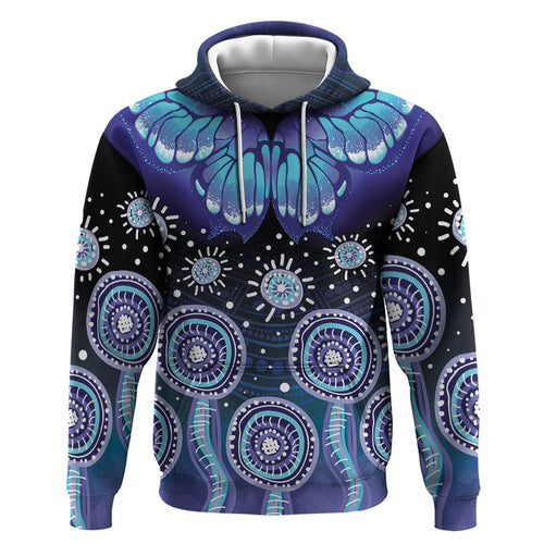 Dreamy Butterfly Collar Australia Purple Teal Hopeful Sky Zip Hoodie Indigenous Aboriginal Art