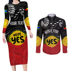 personalised-australia-indigenous-couples-matching-long-sleeve-bodycon-dress-and-long-sleeve-button-shirts-walk-for-yes-2023-aboriginal-flag-style