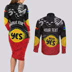 personalised-australia-indigenous-couples-matching-long-sleeve-bodycon-dress-and-long-sleeve-button-shirts-walk-for-yes-2023-aboriginal-flag-style