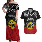 personalised-australia-indigenous-couples-matching-off-shoulder-maxi-dress-and-hawaiian-shirt-walk-for-yes-2023-aboriginal-flag-style