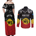personalised-australia-indigenous-couples-matching-off-shoulder-maxi-dress-and-long-sleeve-button-shirts-walk-for-yes-2023-aboriginal-flag-style