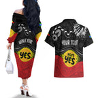 personalised-australia-indigenous-couples-matching-off-the-shoulder-long-sleeve-dress-and-hawaiian-shirt-walk-for-yes-2023-aboriginal-flag-style