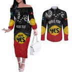 personalised-australia-indigenous-couples-matching-off-the-shoulder-long-sleeve-dress-and-long-sleeve-button-shirts-walk-for-yes-2023-aboriginal-flag-style