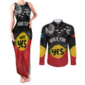 personalised-australia-indigenous-couples-matching-tank-maxi-dress-and-long-sleeve-button-shirts-walk-for-yes-2023-aboriginal-flag-style