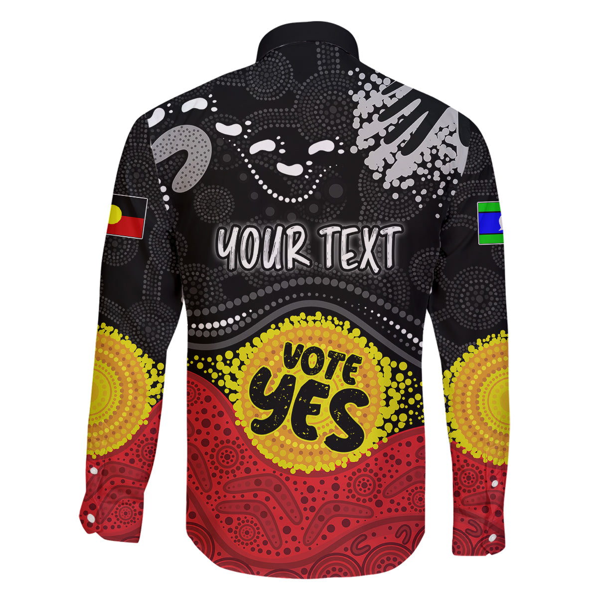 personalised-australia-indigenous-family-matching-long-sleeve-bodycon-dress-and-hawaiian-shirt-walk-for-yes-2023-aboriginal-flag-style