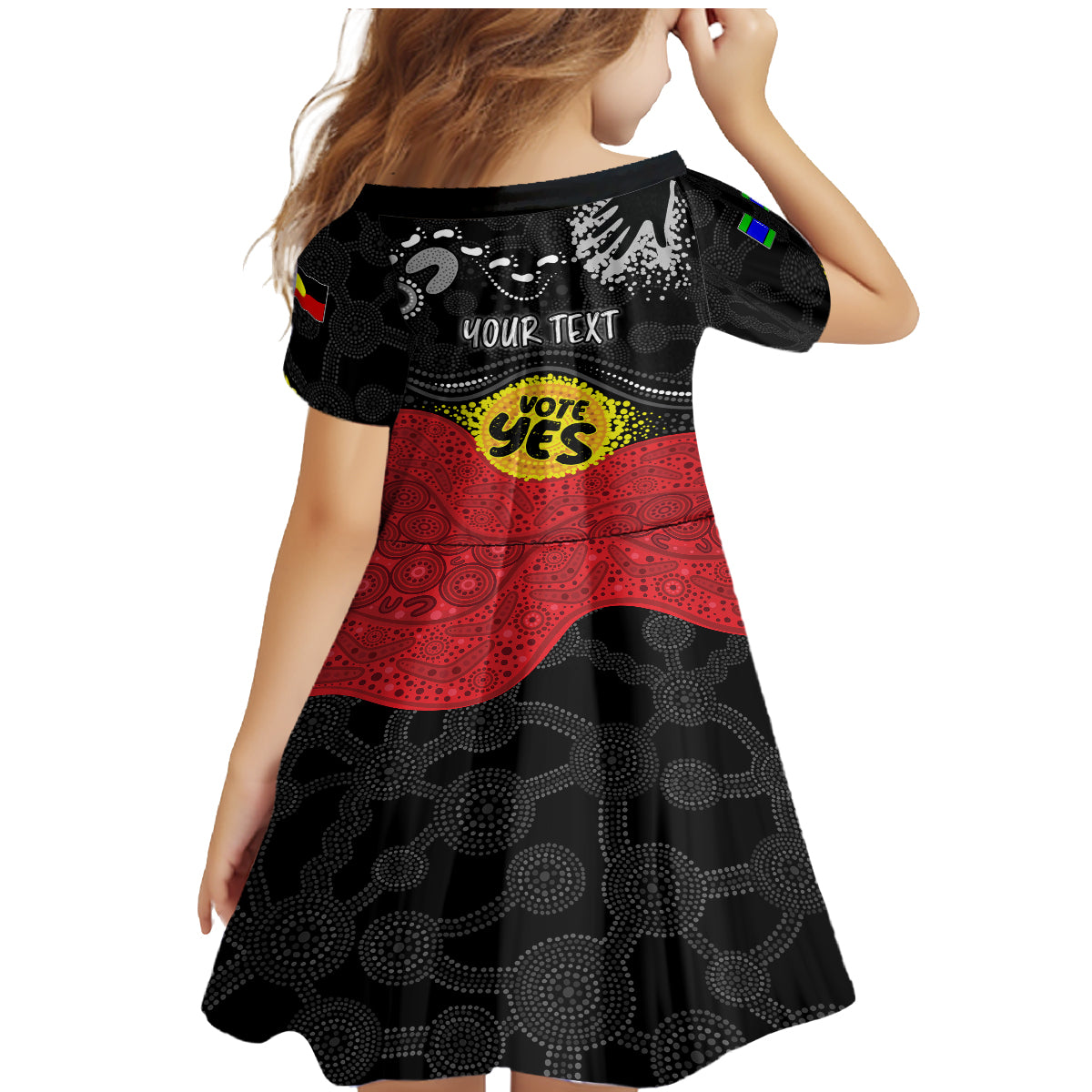 personalised-australia-indigenous-family-matching-mermaid-dress-and-hawaiian-shirt-walk-for-yes-2023-aboriginal-flag-style