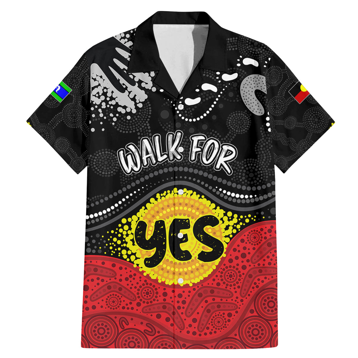 personalised-australia-indigenous-family-matching-mermaid-dress-and-hawaiian-shirt-walk-for-yes-2023-aboriginal-flag-style