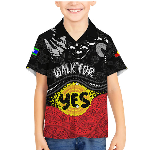 personalised-australia-indigenous-family-matching-mermaid-dress-and-hawaiian-shirt-walk-for-yes-2023-aboriginal-flag-style