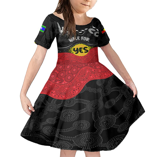 personalised-australia-indigenous-family-matching-off-shoulder-short-dress-and-hawaiian-shirt-walk-for-yes-2023-aboriginal-flag-style