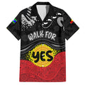 personalised-australia-indigenous-family-matching-off-shoulder-short-dress-and-hawaiian-shirt-walk-for-yes-2023-aboriginal-flag-style