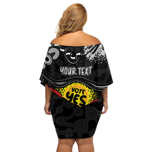 personalised-australia-indigenous-family-matching-off-shoulder-short-dress-and-hawaiian-shirt-walk-for-yes-2023-aboriginal-flag-style