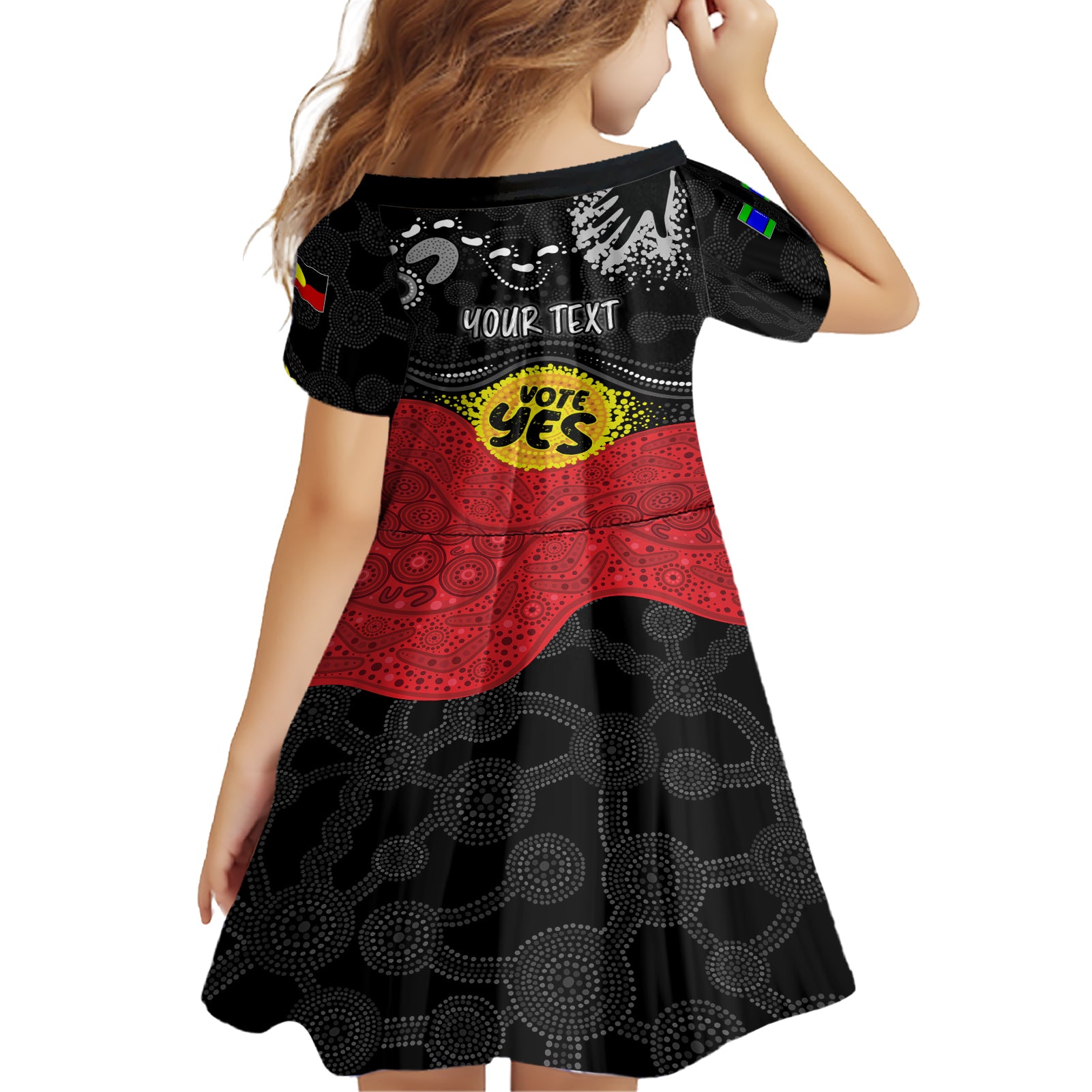 personalised-australia-indigenous-family-matching-short-sleeve-bodycon-dress-and-hawaiian-shirt-walk-for-yes-2023-aboriginal-flag-style