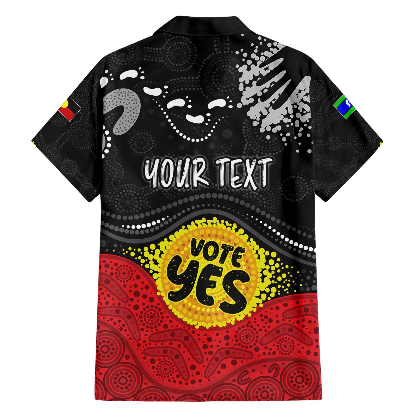 personalised-australia-indigenous-family-matching-short-sleeve-bodycon-dress-and-hawaiian-shirt-walk-for-yes-2023-aboriginal-flag-style