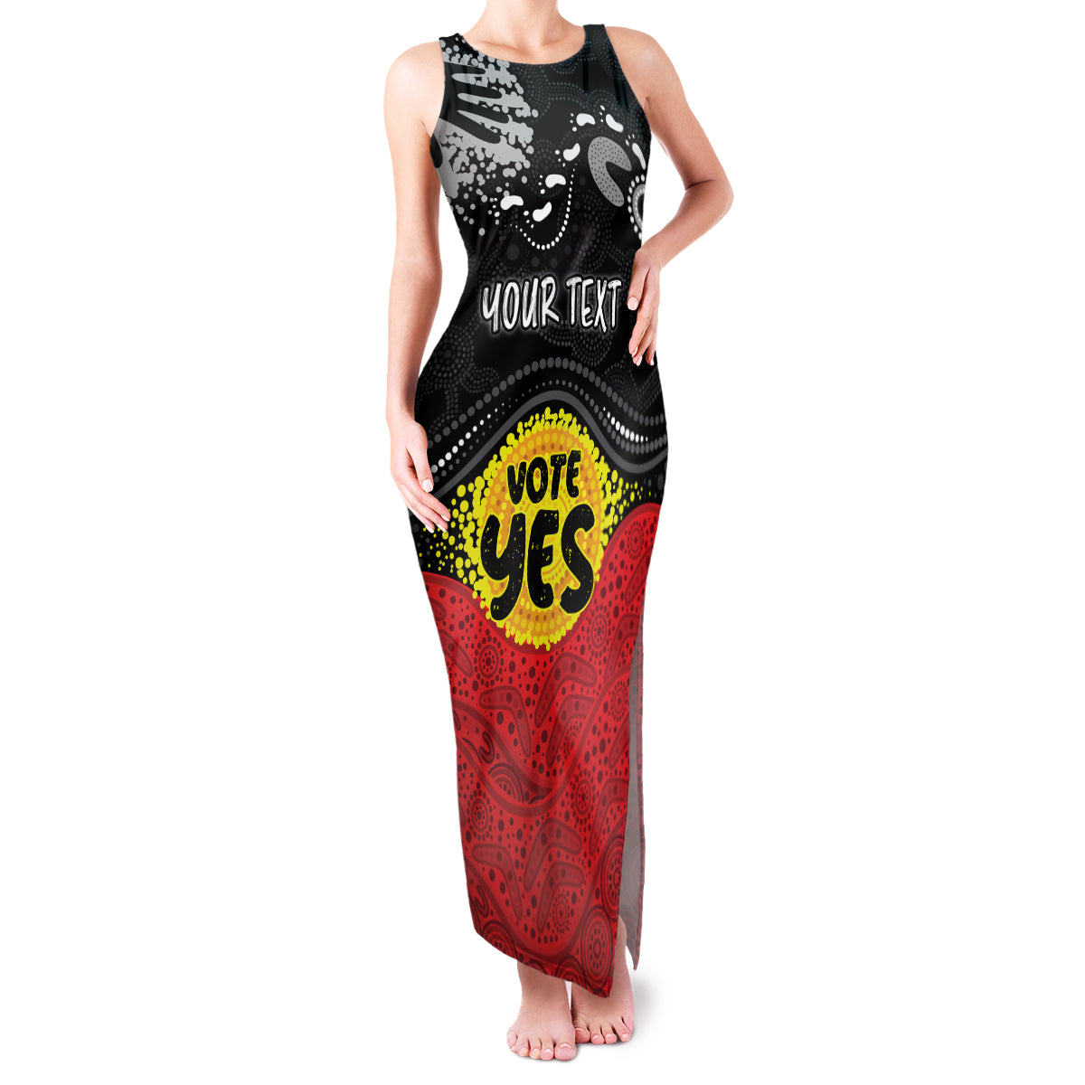 personalised-australia-indigenous-family-matching-tank-maxi-dress-and-hawaiian-shirt-walk-for-yes-2023-aboriginal-flag-style