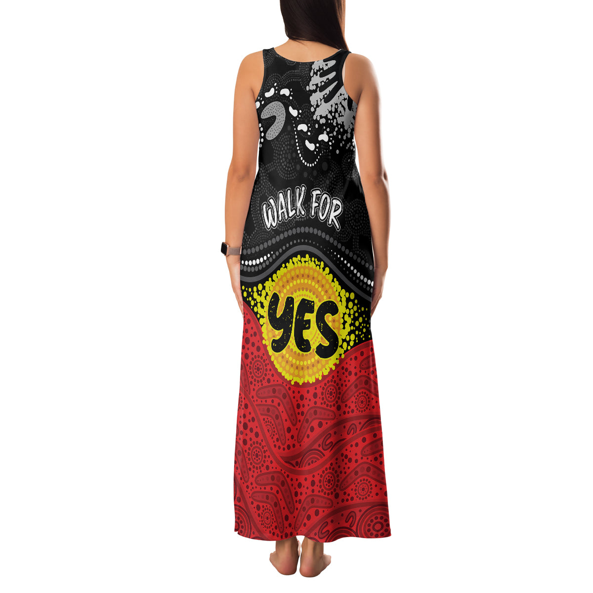 personalised-australia-indigenous-family-matching-tank-maxi-dress-and-hawaiian-shirt-walk-for-yes-2023-aboriginal-flag-style