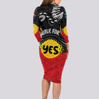 personalised-australia-indigenous-long-sleeve-bodycon-dress-walk-for-yes-2023-aboriginal-flag-style