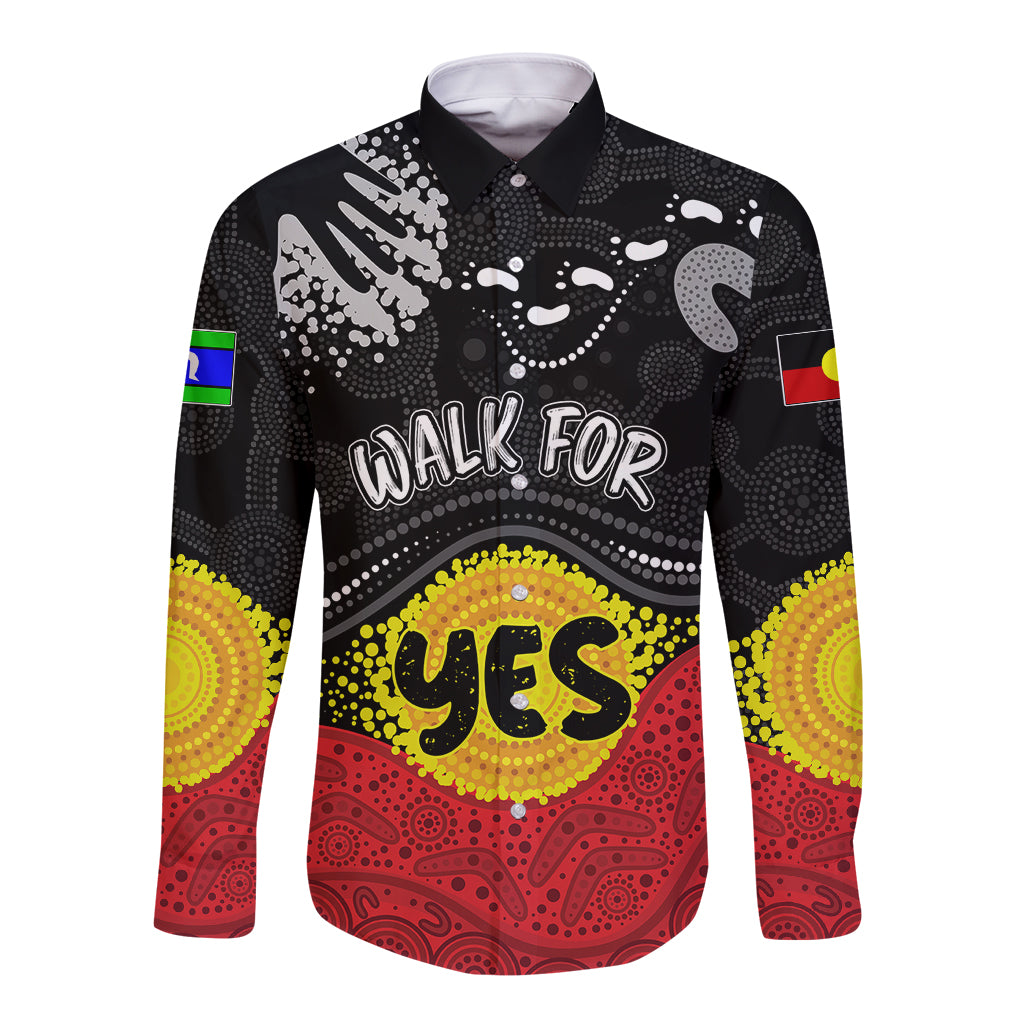 personalised-australia-indigenous-long-sleeve-button-shirt-walk-for-yes-2023-aboriginal-flag-style