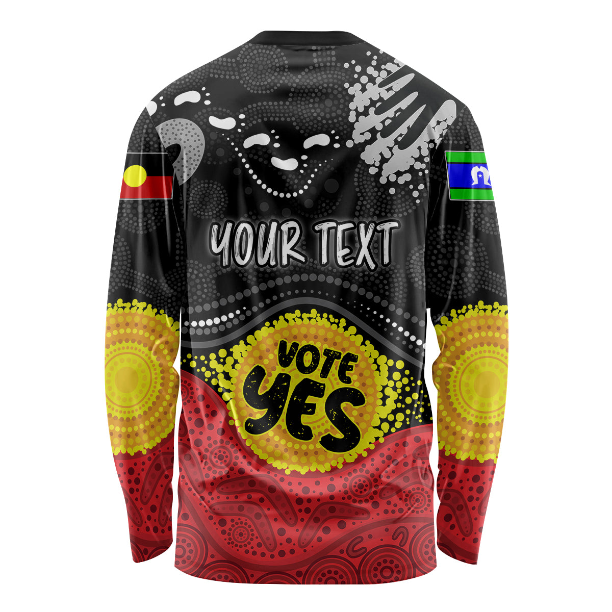 personalised-australia-indigenous-long-sleeve-shirt-walk-for-yes-2023-aboriginal-flag-style
