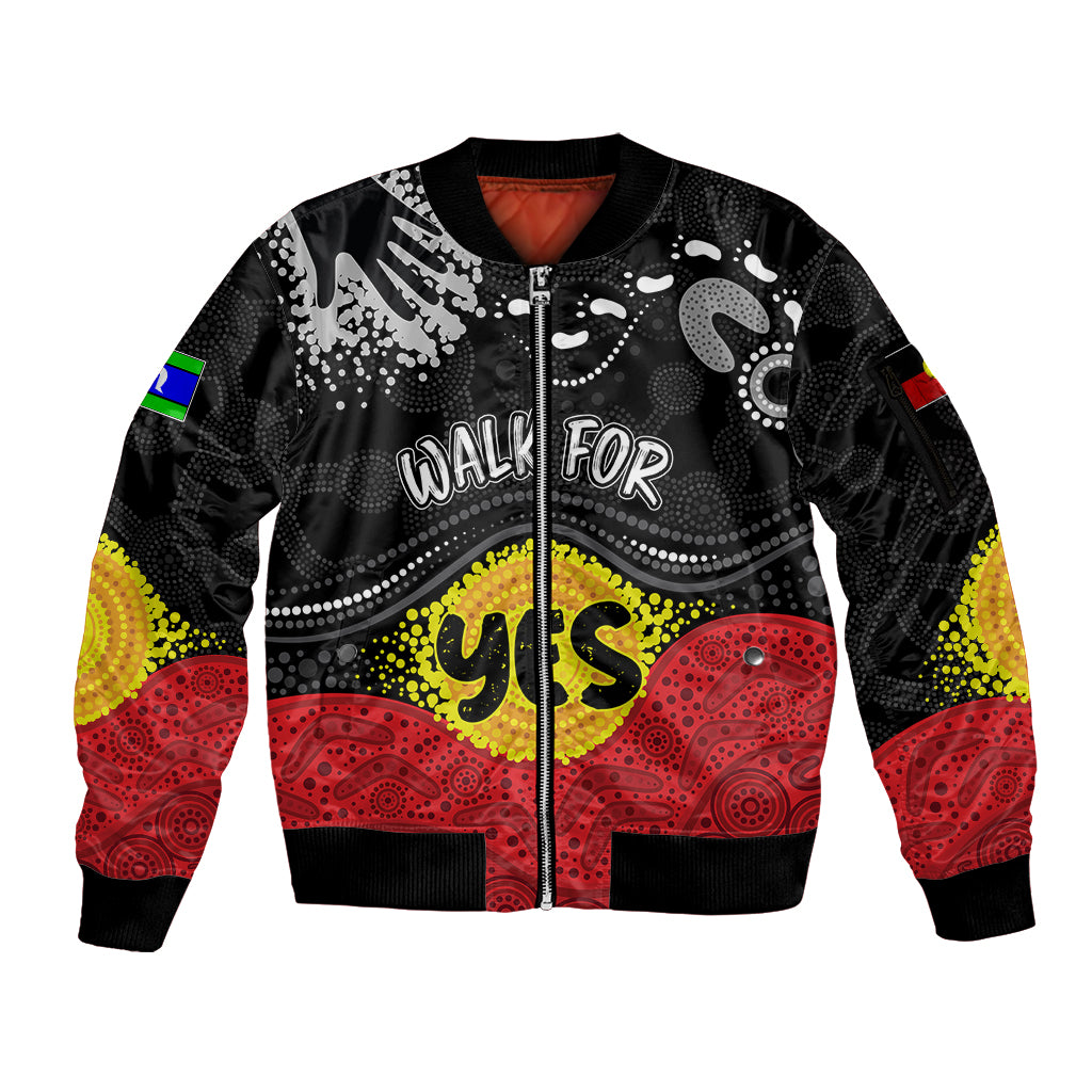 personalised-australia-indigenous-sleeve-zip-bomber-jacket-walk-for-yes-2023-aboriginal-flag-style