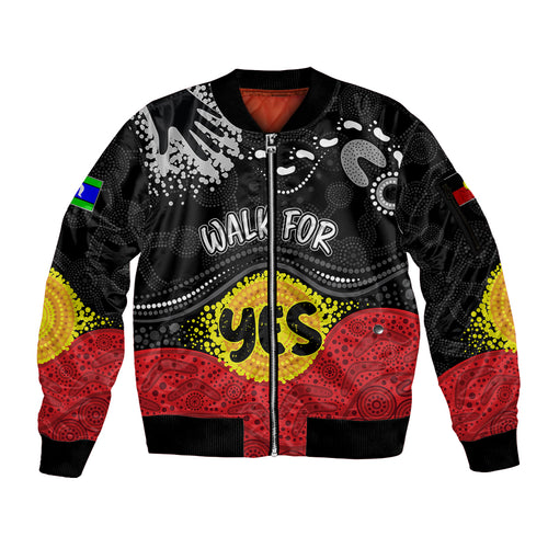 personalised-australia-indigenous-sleeve-zip-bomber-jacket-walk-for-yes-2023-aboriginal-flag-style