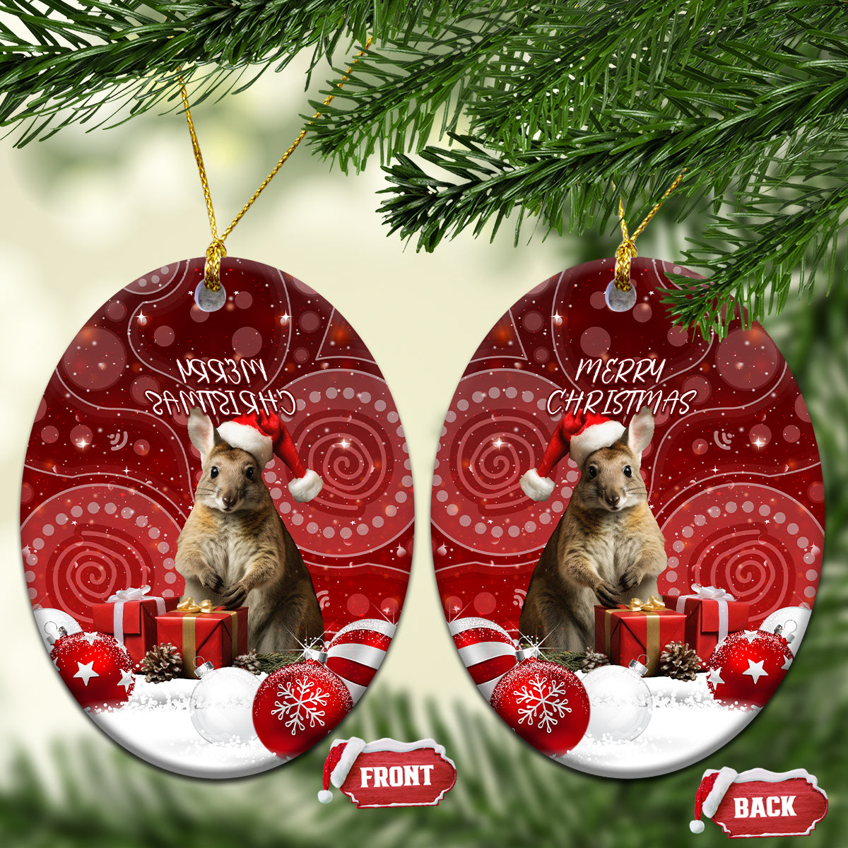 Australia Christmas Wallaby Ceramic Ornament Aboriginal Art LT7