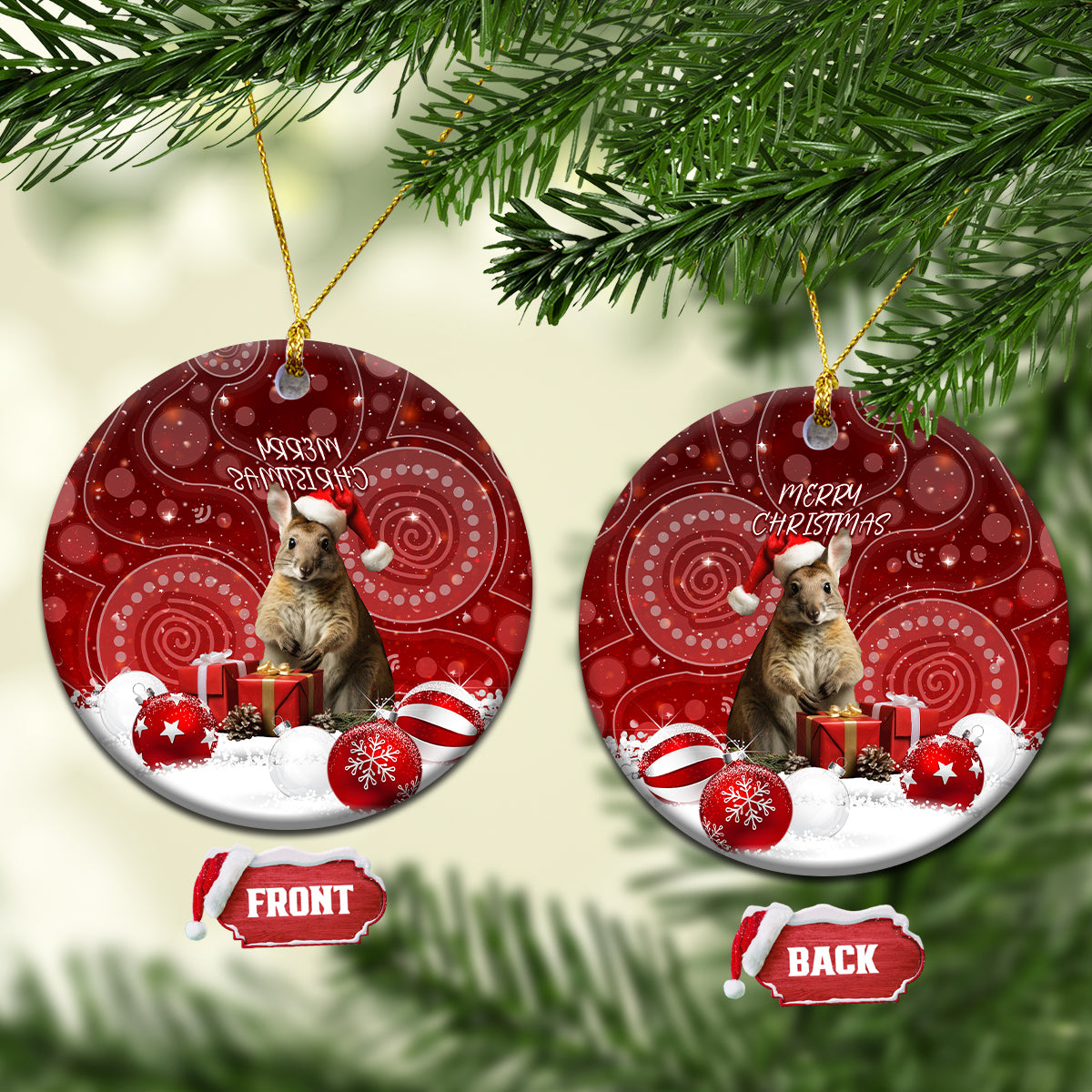 Australia Christmas Wallaby Ceramic Ornament Aboriginal Art LT7